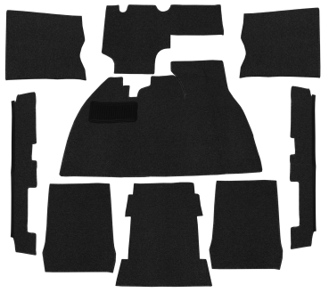 Ribbed Loop carpet interior kit, black (9-pieces) VW Beetle Beetle sedan LHD: VW1200 and VW1300 from 8.1972 and later